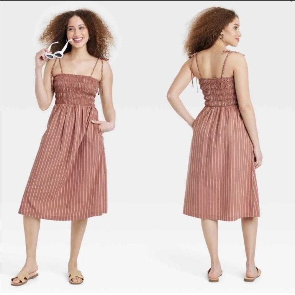 a new day Rust Stripe Midi Sundress